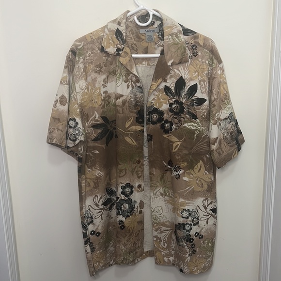 Andros Men Vintage Hawaiian 100% Silk Button Down Shirt Size Medium - Picture 1 of 11